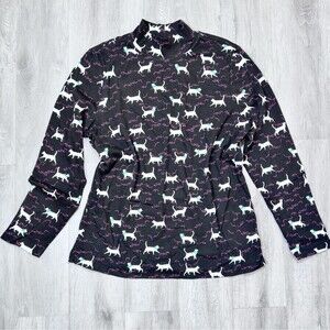 Women's Karen Scott Black Ugly Christmas Holiday Cat Print Cotton Blend Top XL